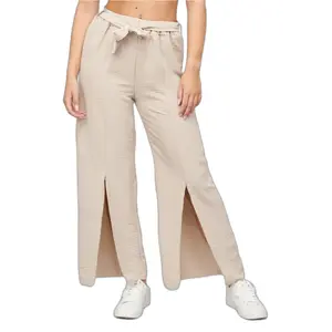 Side slit trousers with tie belt for women Cloud5ive image-0