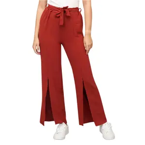 Hose mit seitlichen Schlitzen und Bindegürtel für Damen Cloud5ive image-0