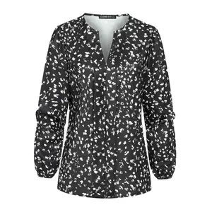 V-neck printed long-sleeve blouse for women Cloud5ive image-0