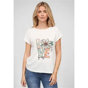T-shirt de viscose estampado com flores de amor para mulher Cloud5ive image-0