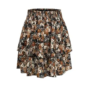 Minigonna donna a 2 strati con stampa floreale e arricciatura Cloud5ive image-0
