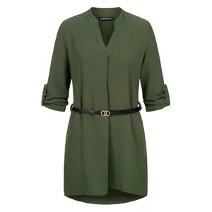 5126cl5-00110-robe-chemise-a-revers-en-mousseline-avec-ceinture-femme-cloud5ive-vert