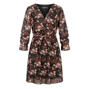 Vestito da donna a portafoglio con stampa floreale e cintura da annodare Cloud5ive image-0