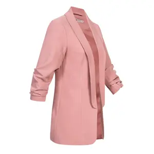 Blazer de mujer de manga 3/4 con corte abierto y fruncido Cloud5ive image-1