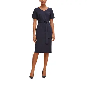 Women's Mid-Length Fitted Crepe Dress with Tied Belt COMMA image-2
