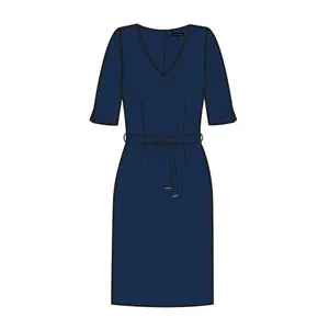 Women's Mid-Length Fitted Crepe Dress with Tied Belt COMMA image-6