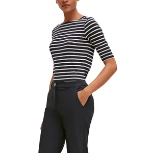 Women's Square Neck Striped Viscose Fitted T-shirt COMMA image-2