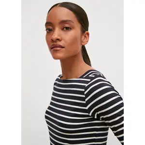Women's Square Neck Striped Viscose Fitted T-shirt COMMA image-3