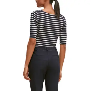 Women's Square Neck Striped Viscose Fitted T-shirt COMMA image-5