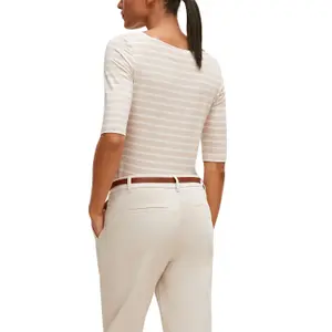 Women's Square Neck Striped Viscose Fitted T-shirt COMMA image-1