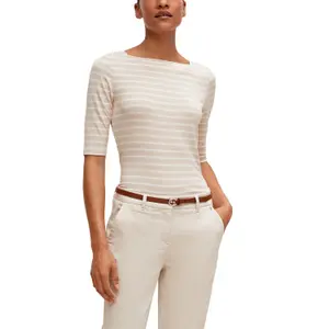 Women's Square Neck Striped Viscose Fitted T-shirt COMMA image-2