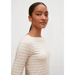 Women's Square Neck Striped Viscose Fitted T-shirt COMMA image-3