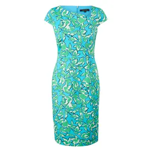 Short Cotton Satin Dress with Asymmetric Neckline for Women COMMA image-0
