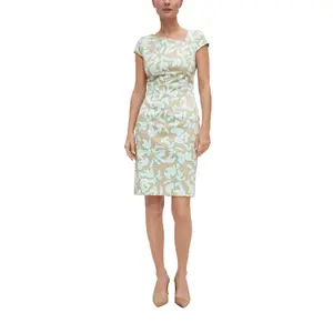 Short Cotton Satin Dress with Asymmetric Neckline and Invisible Zip Women COMMA image-6