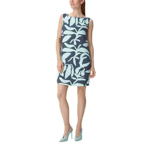 Women’s Straight Boat Neck Short Crepe Dress with Slit Pockets COMMA image-2