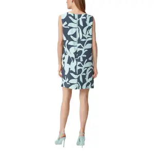 Women’s Straight Boat Neck Short Crepe Dress with Slit Pockets COMMA image-5