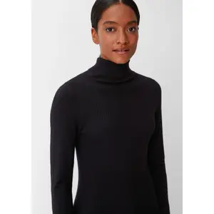Short Ribbed Knit Dress Wool Blend Roll Neck Open Women COMMA image-3