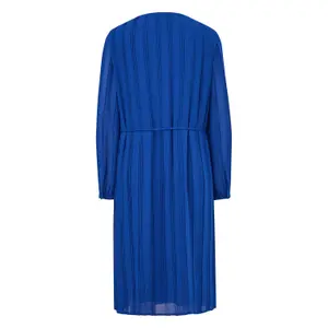 Striped Chiffon Maxi Dress with Buttoned Collar and Tied Belt Women COMMA image-1