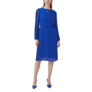 Striped Chiffon Maxi Dress with Buttoned Collar and Tied Belt Women COMMA image-2