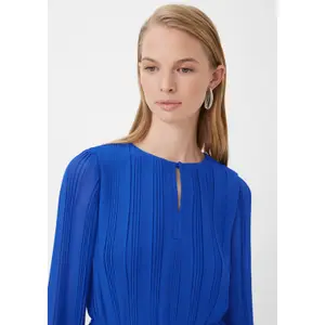 Striped Chiffon Maxi Dress with Buttoned Collar and Tied Belt Women COMMA image-3