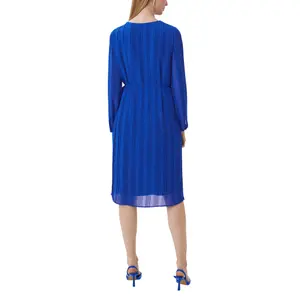Striped Chiffon Maxi Dress with Buttoned Collar and Tied Belt Women COMMA image-5