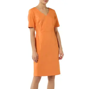 Short Fitted Dress in Cotton Blend V-Neck with Back Split Women's COMMA image-2
