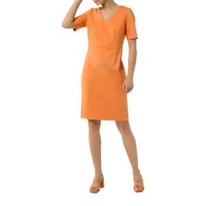 Short Fitted Dress in Cotton Blend V-Neck with Back Split Women's COMMA image-6