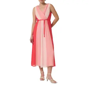 Sleeveless Striped V-Neck Midi Dress with Tie Women COMMA image-2