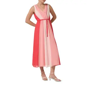 Sleeveless Striped V-Neck Midi Dress with Tie Women COMMA image-6