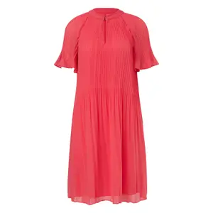 Women's Round Neck Pleated Chiffon Trapeze Dress with Raglan Sleeves COMMA image-0