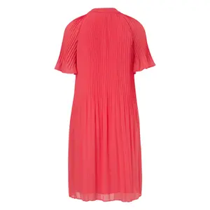 Women's Round Neck Pleated Chiffon Trapeze Dress with Raglan Sleeves COMMA image-1