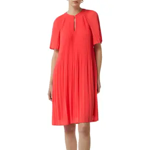 Women's Round Neck Pleated Chiffon Trapeze Dress with Raglan Sleeves COMMA image-2