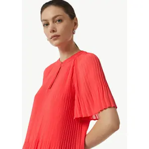 Women's Round Neck Pleated Chiffon Trapeze Dress with Raglan Sleeves COMMA image-3