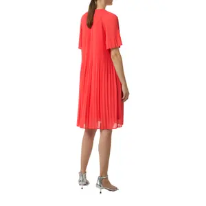 Women's Round Neck Pleated Chiffon Trapeze Dress with Raglan Sleeves COMMA image-5
