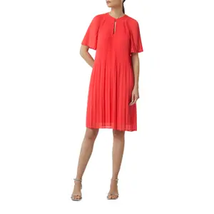 Women's Round Neck Pleated Chiffon Trapeze Dress with Raglan Sleeves COMMA image-6