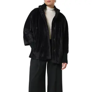 Faux Fur Plush Cape with Fleece Knit Collar for Women COMMA image-2