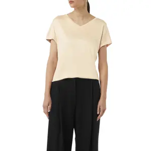 Light V-Neck Viscose T-Shirt with Dropped Shoulders for Women COMMA image-2