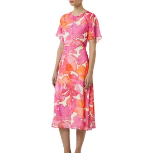 Women’s Round Neck Balloon Sleeve Printed Midi Dress COMMA image-0
