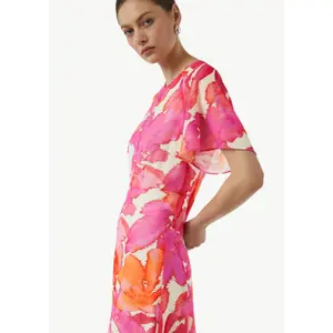 Women’s Round Neck Balloon Sleeve Printed Midi Dress COMMA image-1