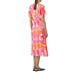 Women’s Round Neck Balloon Sleeve Printed Midi Dress COMMA image-3