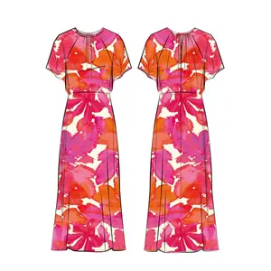 Women’s Round Neck Balloon Sleeve Printed Midi Dress COMMA image-4