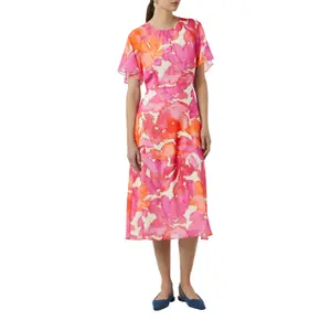 Women’s Round Neck Balloon Sleeve Printed Midi Dress COMMA image-5