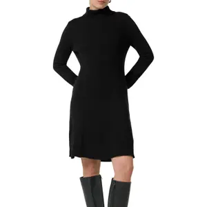 Ribbed Knit Long Sleeve Turtleneck Flared Hem Dress for Women COMMA image-2