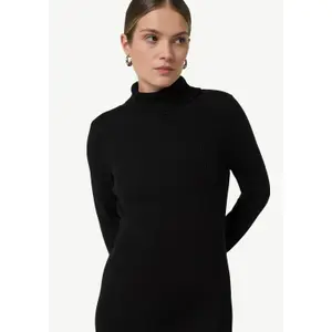 Ribbed Knit Long Sleeve Turtleneck Flared Hem Dress for Women COMMA image-3