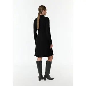 Ribbed Knit Long Sleeve Turtleneck Flared Hem Dress for Women COMMA image-4
