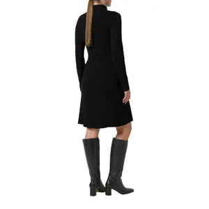 Ribbed Knit Long Sleeve Turtleneck Flared Hem Dress for Women COMMA image-5