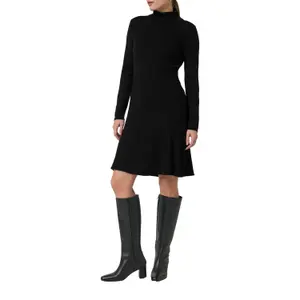 Ribbed Knit Long Sleeve Turtleneck Flared Hem Dress for Women COMMA image-6