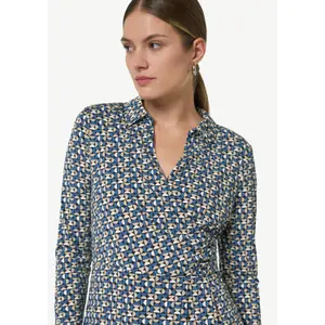 Long Sleeve Jersey Wrap Dress with Shirt Collar for Women COMMA image-3