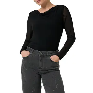 Women’s Long Sleeve Fitted Mesh Blouse with Cowl Neck COMMA image-2
