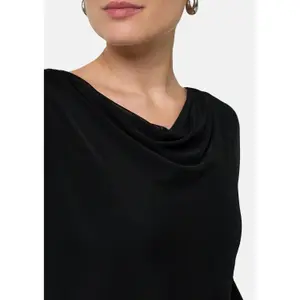 Women’s Long Sleeve Fitted Mesh Blouse with Cowl Neck COMMA image-3